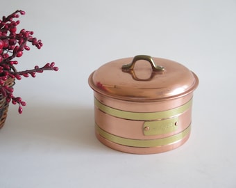 Vintage koperen suikerpot, koperen ronde pot met deksel, rustieke schaal, gemaakt in Zweden @343-3