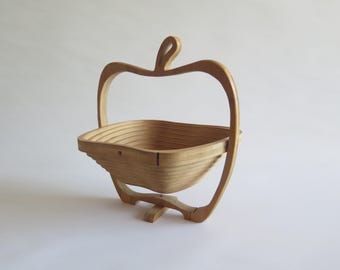 Apple Shape Foldable Wooden Basket, Collapsible Basket, Vintage Kitchen Storage Basket, Fruit Basket, Fruit Bowl @367-4