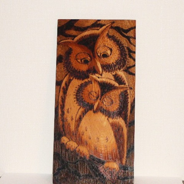 Wooden Wall Plaque by Sika Mobler, Made in Denmark, Vintage Wooden Wall Hanging, Mid Century Modern, Two Owls, Mothers Day @98