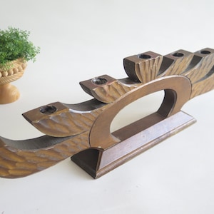 Vintage Wooden Candle Holder Swedish Vintage Scandinavian Home Decor Large Brown Candle Holder 7 Candles, Dining Table Decor @317-32