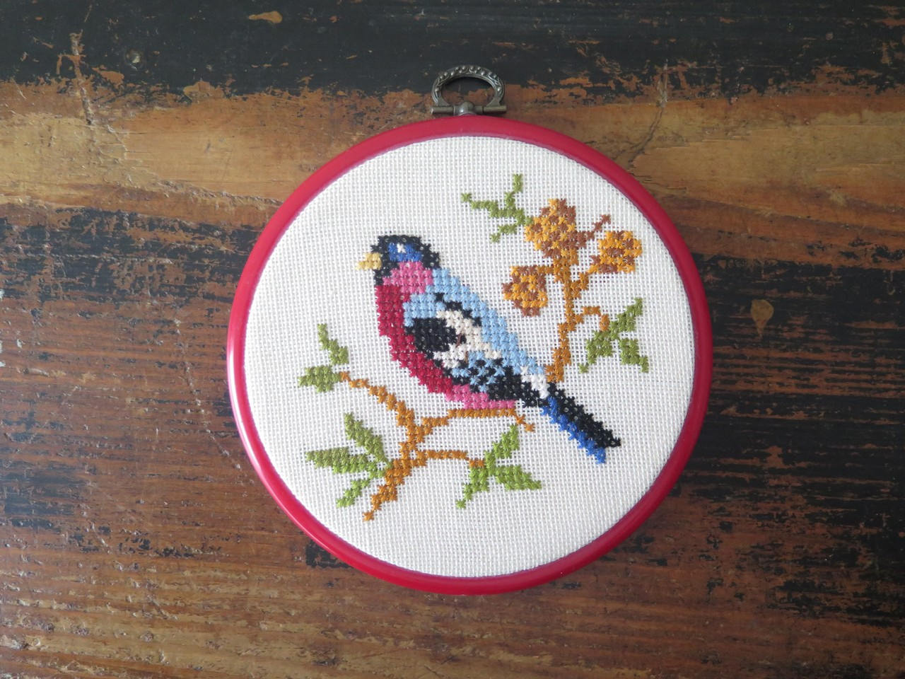 Vintage Embroidered Wall Decor Round Framed Wall Hanging Etsy