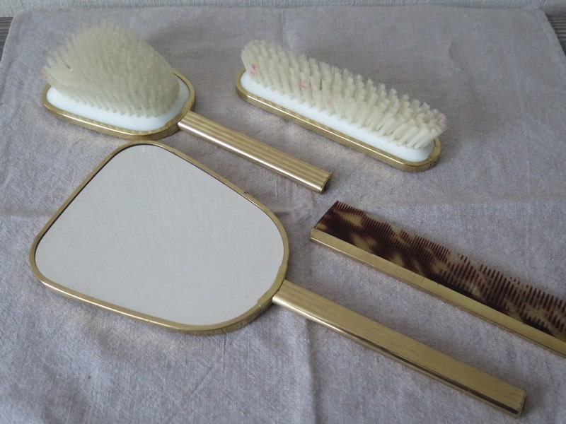 Vintage 4 Piece Art Deco Vanity Set Hand Mirror Brush Comb | Etsy