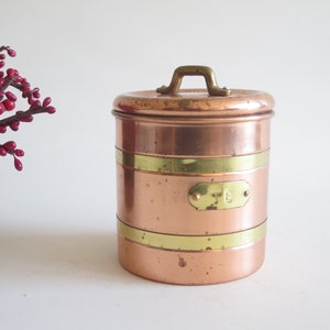 Copper Tea Jar, Copper Round Pot with Lid, Vintage Rustic Dish, Made in Sweden @343-23