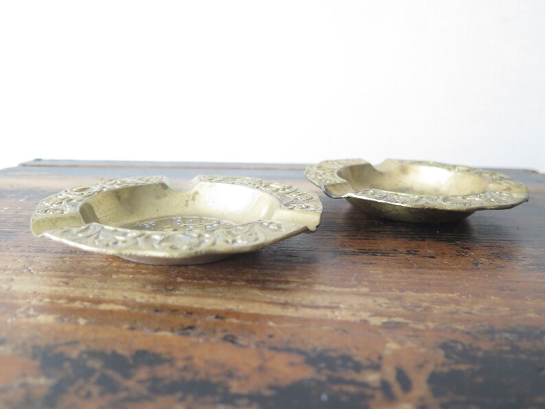 Vintage Brass Ashtrays Set of 2 Solid Brass Vintage Round Ashtray Medieval Scenes @228-66