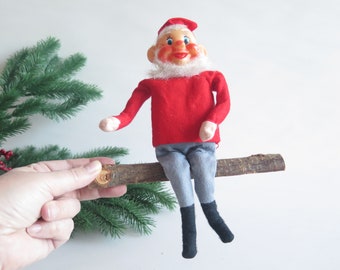 Kabouter beeldje, plank sitter kerst beeldje kabouter in rode outfit, Scandinavische vintage kerst @350-4