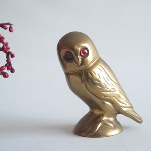 Brass Owl Figurine Red Eyes, Brass Owl Statue Collectible Retro Figurine @349-3
