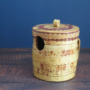 Birch Bark Basket with Lid, Vintage Wine Decanter Holder Box, Handmade Wine Server Scandinavian Swedish, Rustic Barware @338-9
