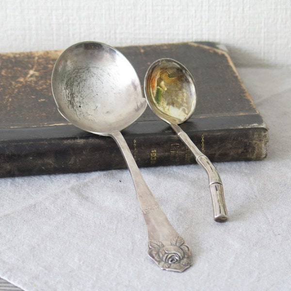 Vintage Metal Serving Spoons Set of 2, Rose Handle, Prima N.S. @118