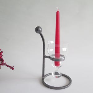 Metal & Glass Candle Holder with Handle, Wrought Iron Candle Stick, Swedish Mid Century Modern Interior Design, Retro Nordic @363-20