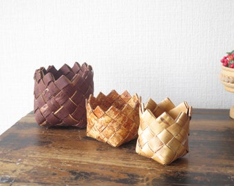 Vintage berkenschorsmanden set van 3 ronde manden handgeweven rustiek decor keukenopslag Scandinavisch decor @ 251-29