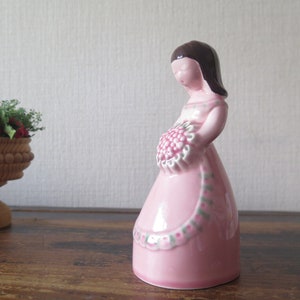 Ceramic Girl Figurine in Pink Dress by Kalle Blom, Helsingborg Decor Keramik, Glazed Ceramic Figurine Scandinavian Swedish Pottery @312-46