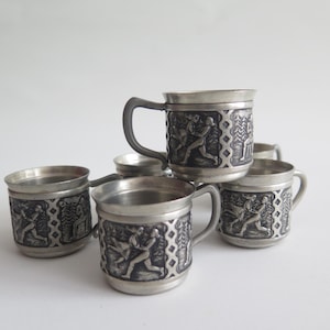 Pewter Cups Set of 6 Punch Cups, Scandinavian Small Drinking Cups, Vintage Swedish @365-21