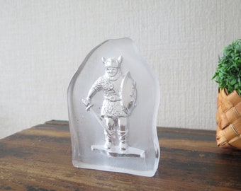 Glass Figurine Viking Paperweight Vintage Glass Viking Scandinavian Art Glass @308-26