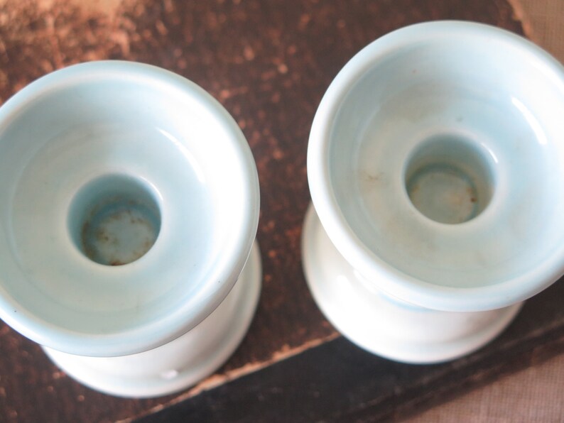 Pair of Ceramic Candle Holders by Deco Helsingborg Vintage Swedish Light Blue Floral Ceramic Decor @228-73