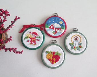 Embroidered Wall Decors Set of 4 Scandinavian Christmas Framed Embroidery, Vintage Tapestry Hanging Decor @344-20