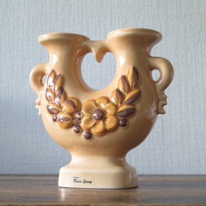 Ceramic Candle Holder by Rosa Ljung Swedish Vintage Scandinavian Floral Brown Flowers Candle Stick @319-30