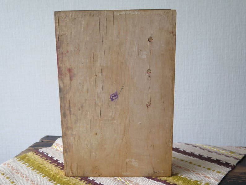 Vintage Wood Trinket Sewing Box Hand Carved w Metal Embossed Top Jewelry Box USSR Soviet Era Folk Art 1970s Wood Box Storage Box @226