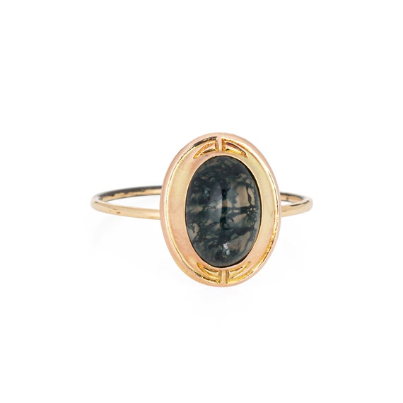 Antique Victorian Moss Agate Conversion Ring 14k … - image 1