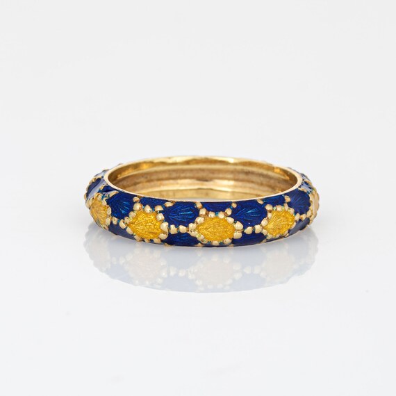 Vintage Tiffany & Co Enamel Ring Sz 7 Blue Yellow… - image 3