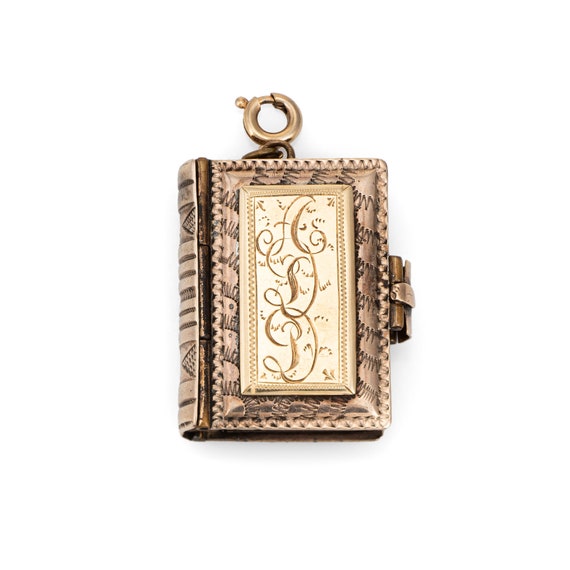 Antique Victorian Family Book Locket Charm 14k Ro… - image 1