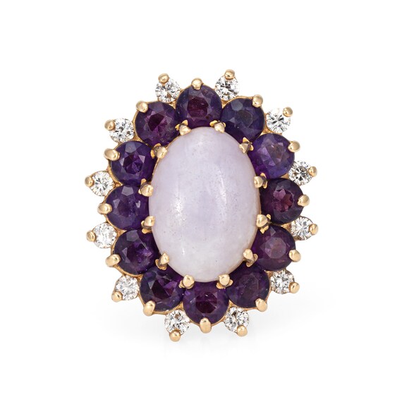 Lavender Jade Pendant Amethyst Diamond Vintage 14… - image 1