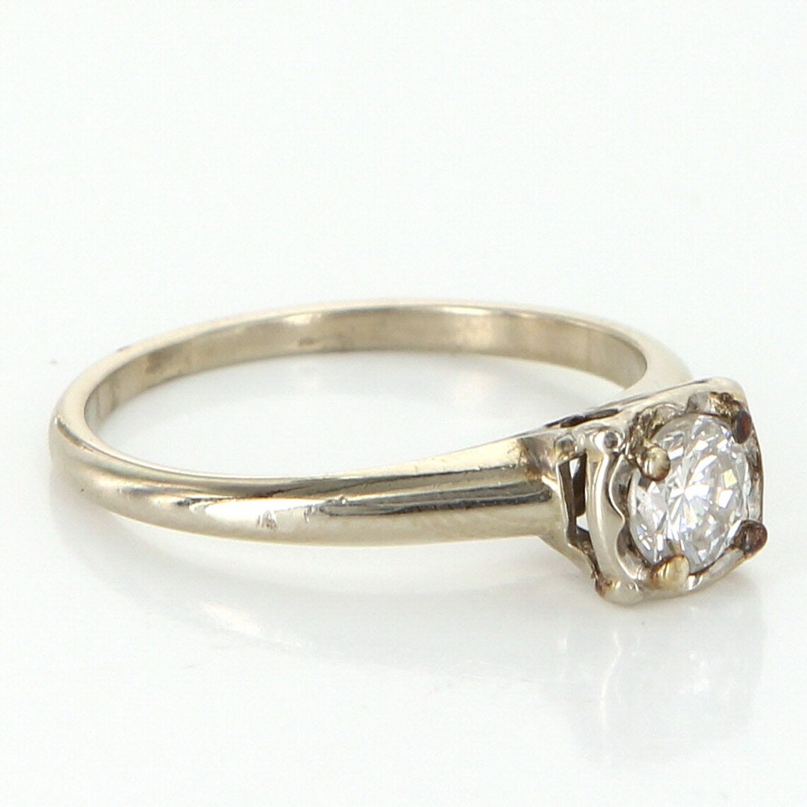 Vintage 14 Karat White Gold Diamond Engagement Right Hand Ring Etsy