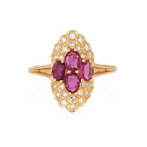 80s Portuguese Ruby Diamond Ring 19k Yellow Gold Cocktail Sz 10.5 Fine Jewelry