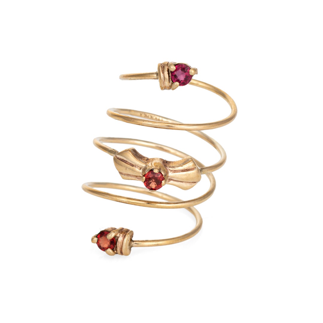 Orange Sapphire Spring Ring Vintage 10k Yellow Gold 6.5 Wide Coil Band ...
