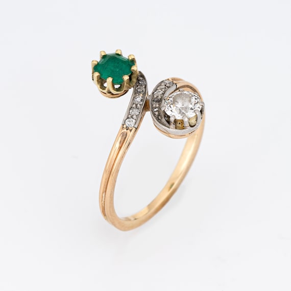 Antique Edwardian Diamond Emerald Ring Moi et Toi… - image 2