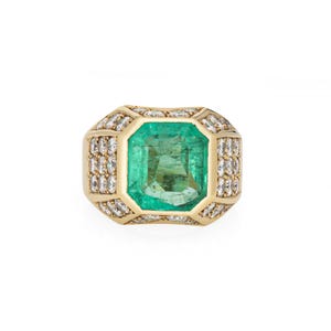 6.05ct Natural Columbian Emerald Diamond Ring Vintage 80s Sz 5 Gemstone Jewelry