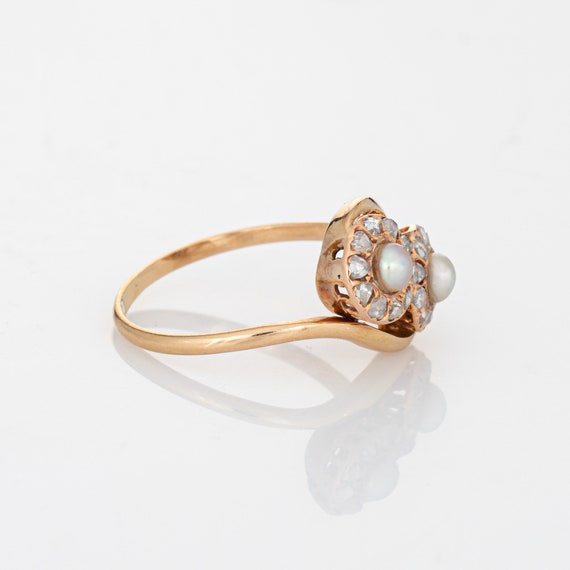 Vintage Art Deco Diamond Pearl Ring Moi et Toi 14… - image 3
