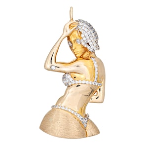 Bikini Babe Diamond Pendant 10k Yellow Gold Charm Vintage Fine Jewelry