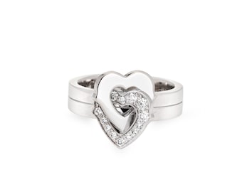 Cartier Double Heart Diamond Ring Sz 4 Pinky Band Estate 18k White Gold Jewelry