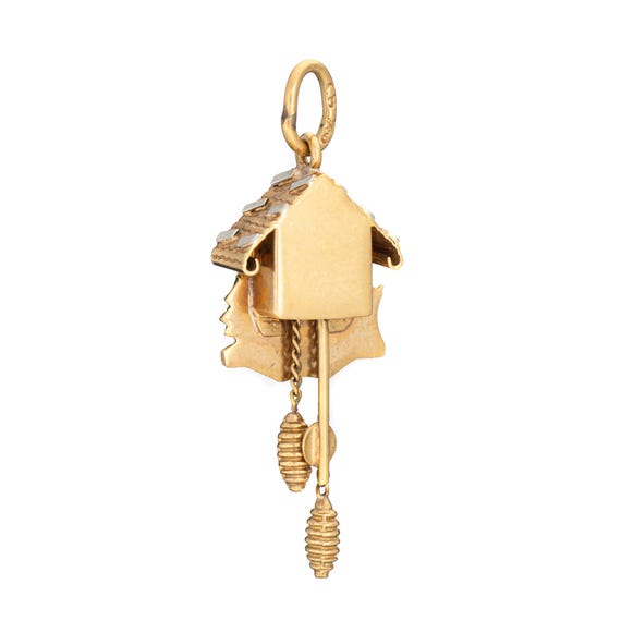 60s Vintage Cuckoo Clock Charm Moves 18k Yellow Gold Pendant Fine Jewelry View 3