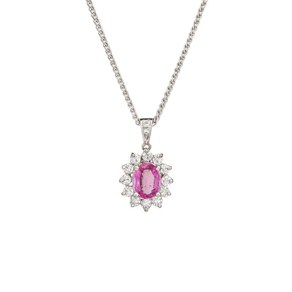 No Heat Natural Pink Sapphire Diamond Necklace 18… - image 1