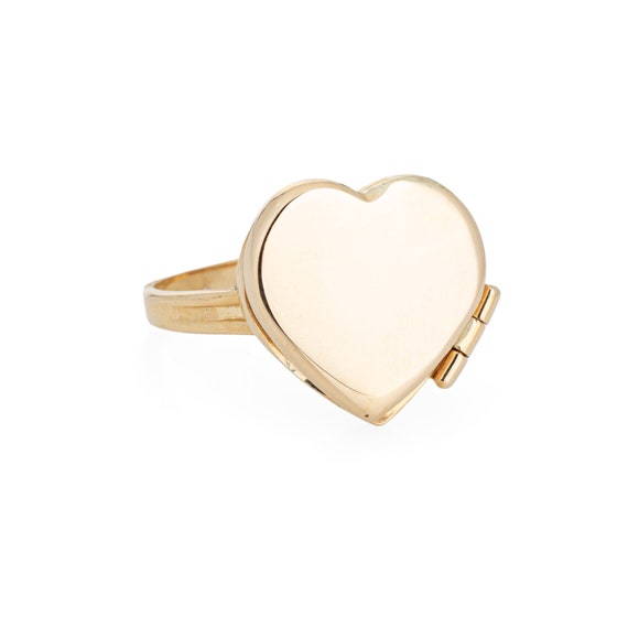 Heart Picture Locket Ring 14k Yellow Gold Sz 7 Sec