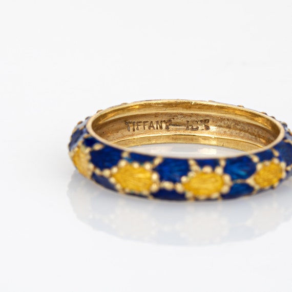 Vintage Tiffany & Co Enamel Ring Sz 7 Blue Yellow… - image 5