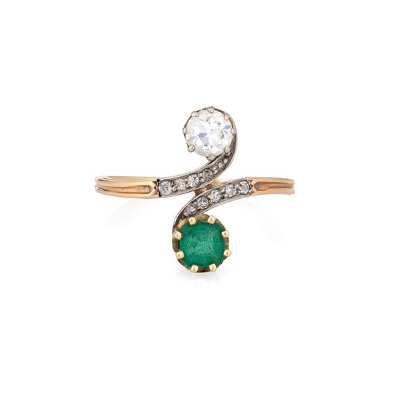 Antique Edwardian Diamond Emerald Ring Moi et Toi… - image 1