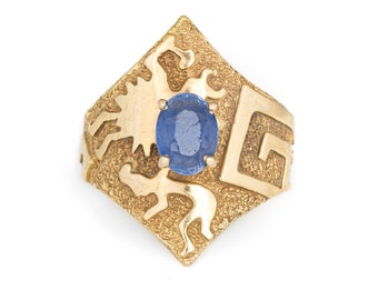 Ben Nighthorse Sapphire Ring Double V Rock Art Estate 18k Yellow Gold Sz 7.5