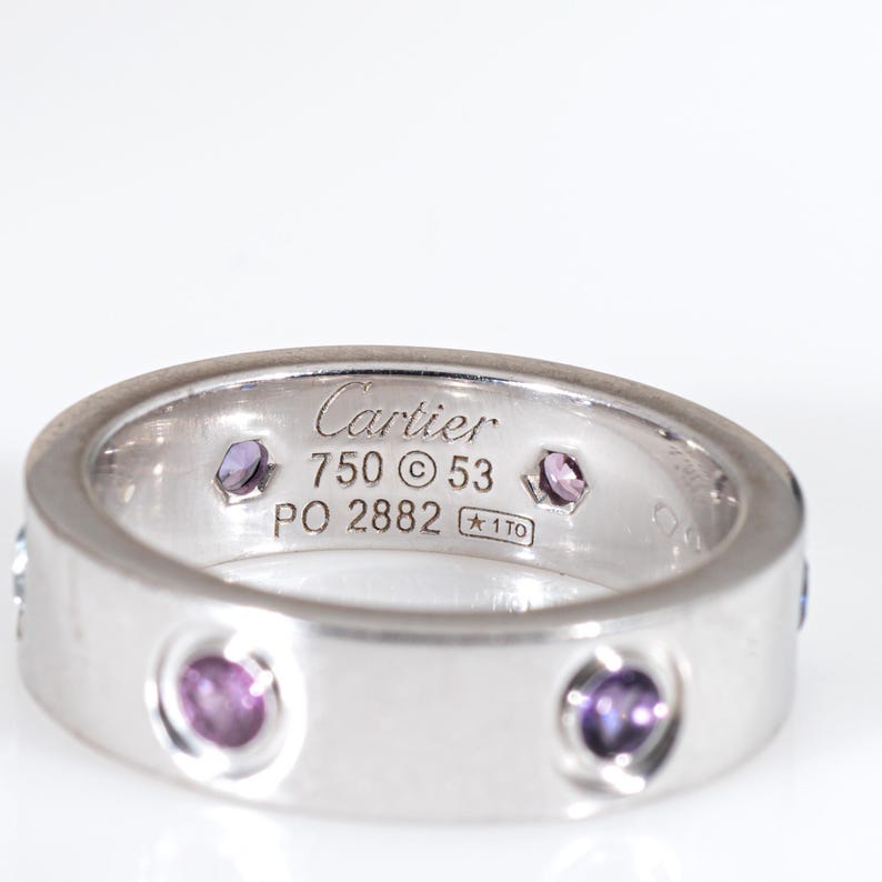 Cartier Gemstone Love Ring 53 Sz 6.25 18k White Gold Sapphire Spinel Aquamarine image 6