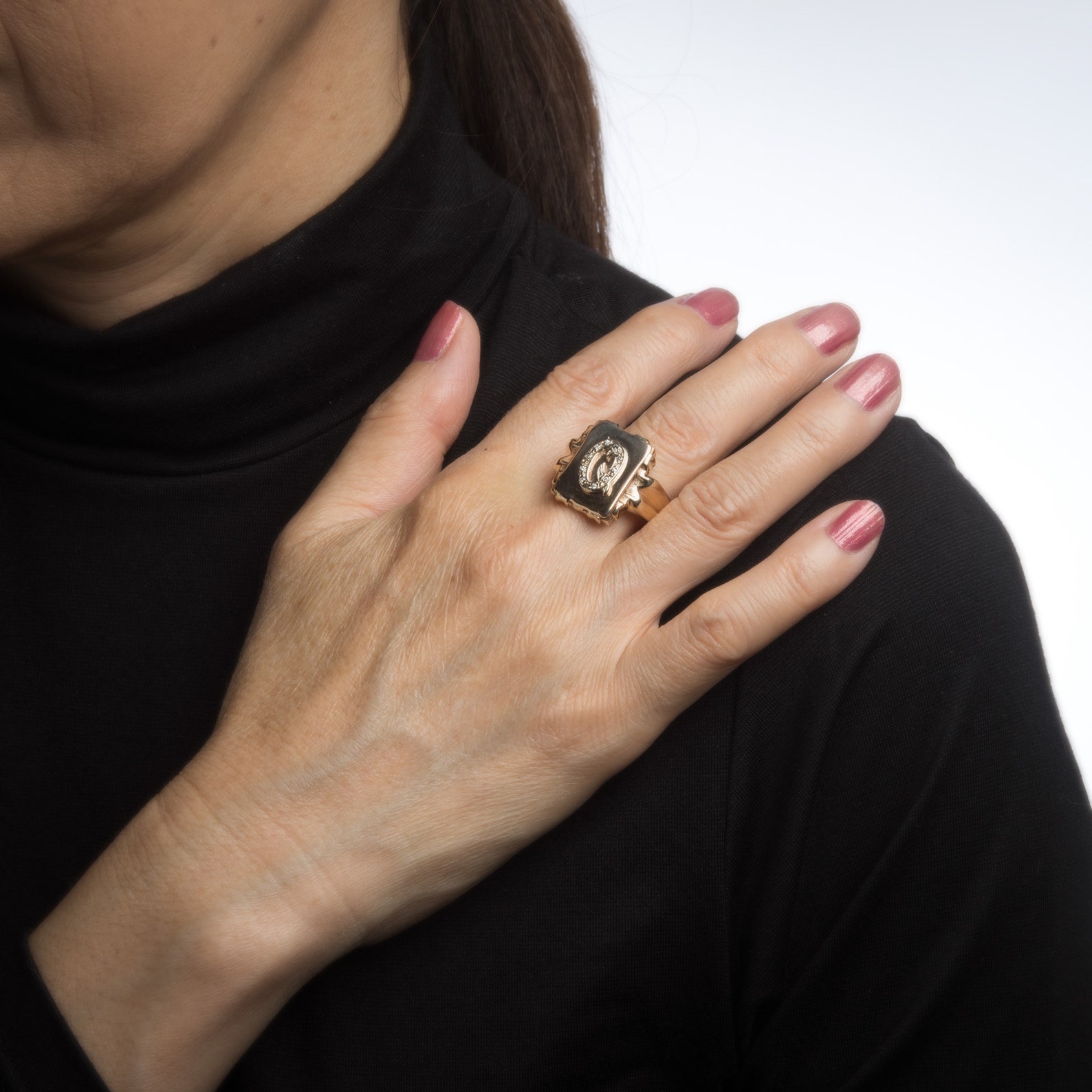 Letter Q Ring Vintage 14k Yellow Gold Square Mens Etsy