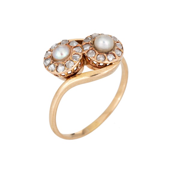 Vintage Art Deco Diamond Pearl Ring Moi et Toi 14… - image 2