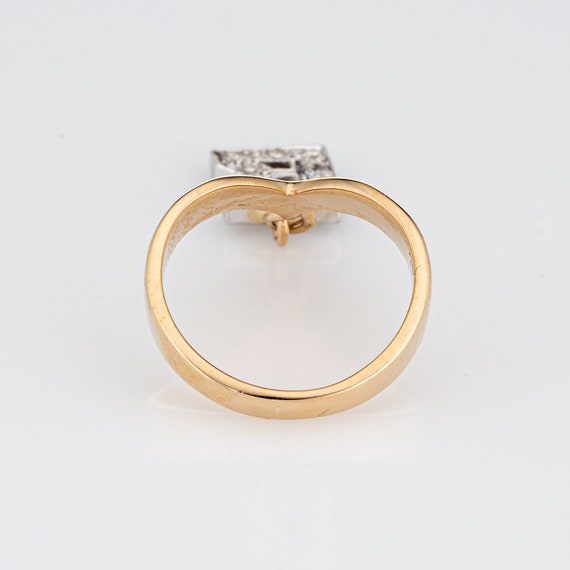 Vintage Letter B Charm Ring Diamond V Shaped Sz 3… - image 5