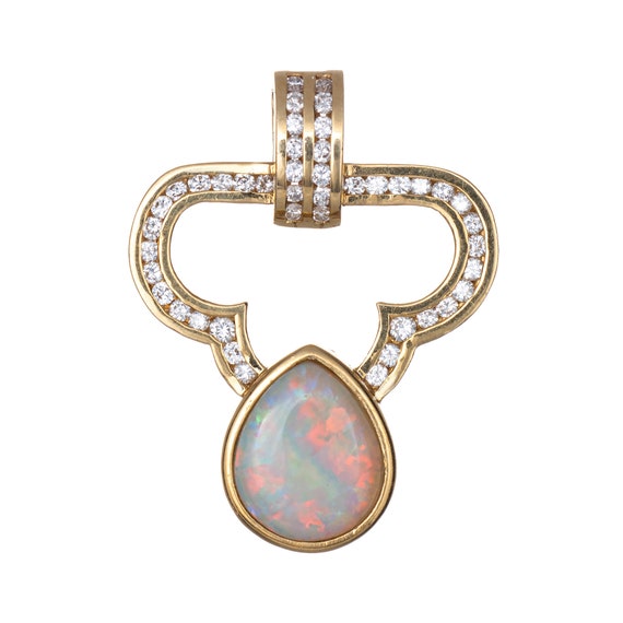 Opal 1ct Diamond Large Pendant Vintage 18k Yellow… - image 1