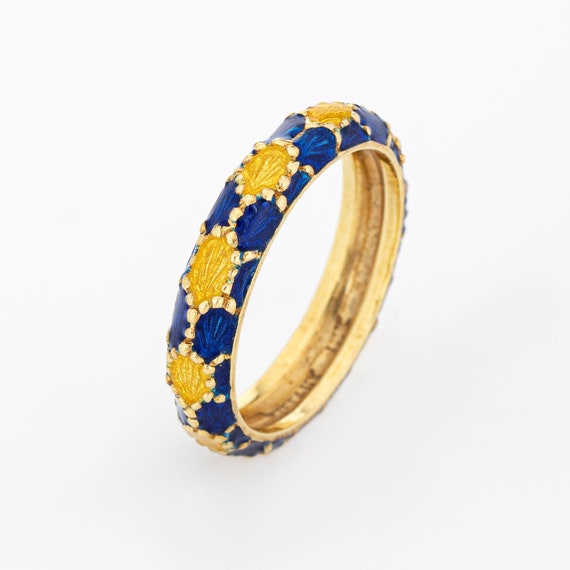 Vintage Tiffany & Co Enamel Ring Sz 7 Blue Yellow… - image 1