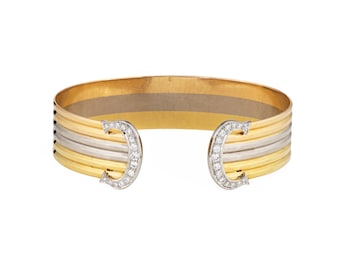 Cartier ゴールド バングル ダイヤモンド付き 本物！カルティエ 18K トリカラーゴールド ダイヤモンド ダブルC