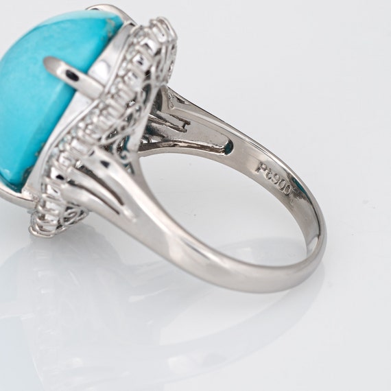 Egg Shell Blue Turquoise Diamond Ring Platinum Es… - image 7