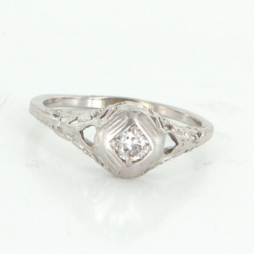 Vintage Art Deco Diamond Filigree Ring 14 Karat White Gold Estate Fine ...