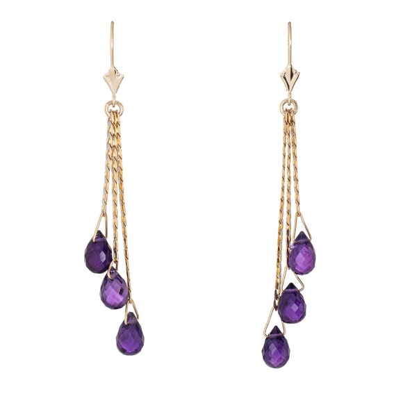 Amethyst Briolette Earrings Vintage 14k Yellow Gol