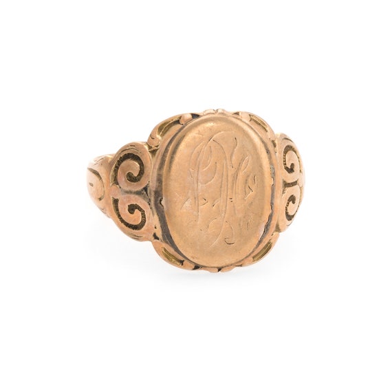 Antique Victorian Signet Ring 10k Rose Gold Sz 7 … - image 1